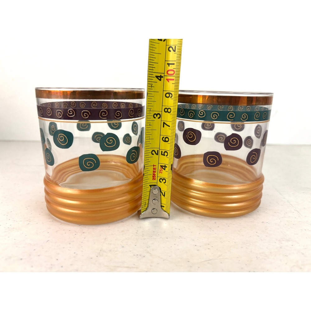 Vintage Gold Teal Burgundy Spiral Rocks Glasses Whiskey Tumblers Pair - Picture 10 of 11